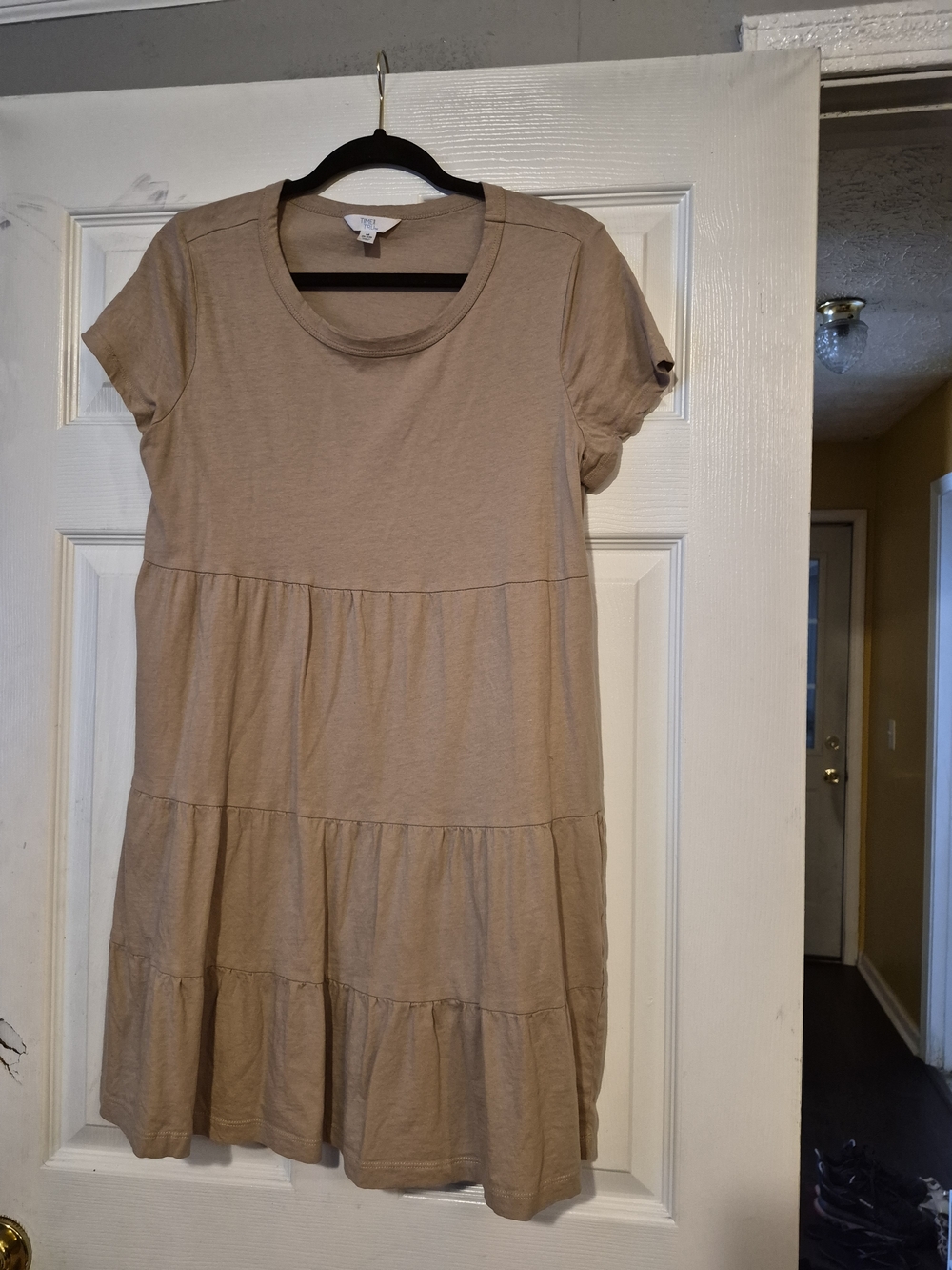 Casual Tiered Short-Sleeve Dress - Beige